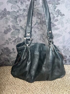 b. makowsky Black Pebbled Leather Shoulder Bag